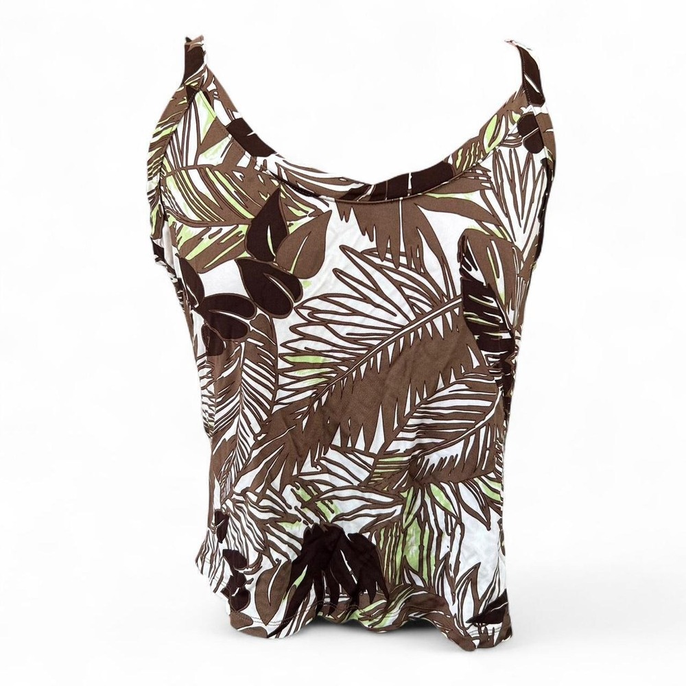 Josephine Chaus Brown & Green Tropical Print Tank Top Blouse Size Medium